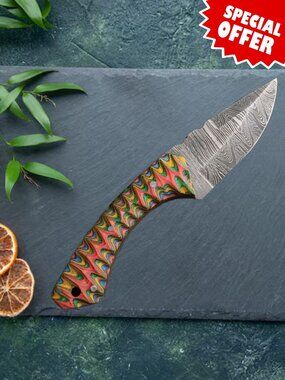 Hand-Forged Damascus Chef Knife - Multi-Color Wave Wood Handle & Sheath